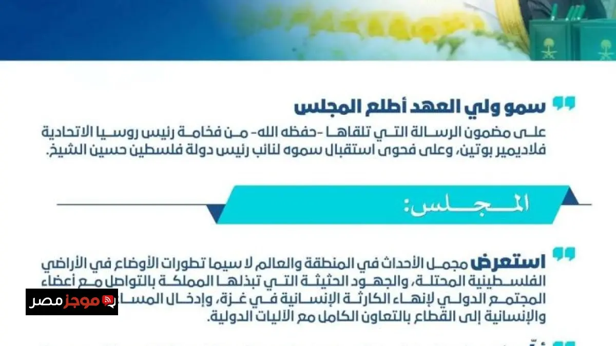 وزراء السعودية يبحثون تطورات الأوضاع في فلسطين وجهود إيصال المساعدات إلى غزة